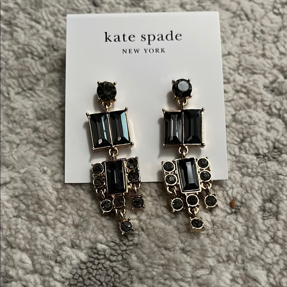 Kate Spade Black and Gold Crystal Chandelier Dangle Earrings
